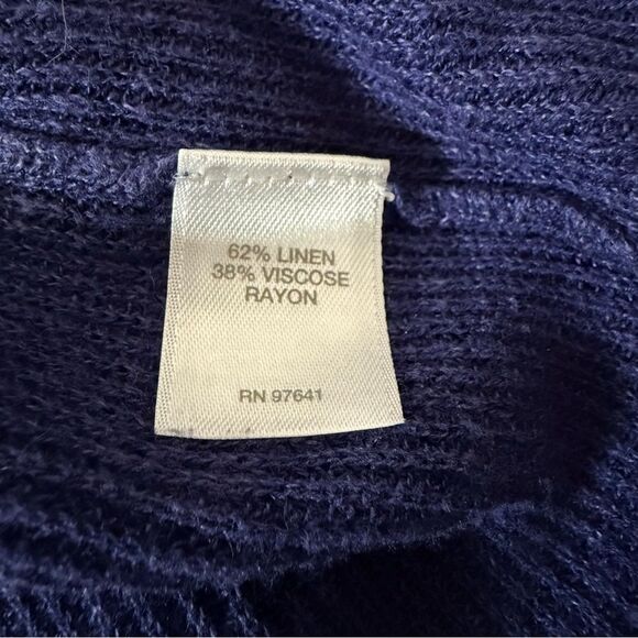 J Jill Sweater Top Womens Sz S Deep Blue Knit V Neck 3/4 Sleeve Linen Blend - Picture 8 of 11